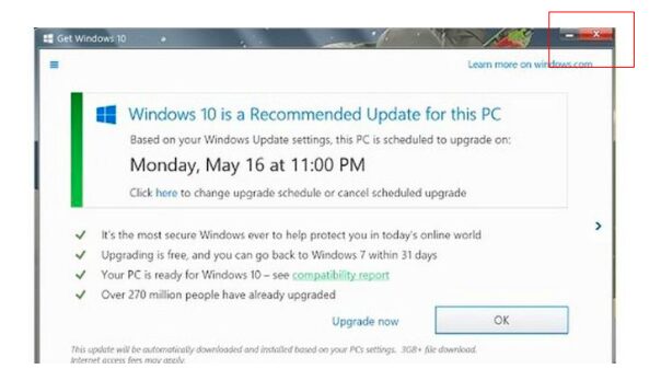 a screenshot of the Windows OS popup with the deceptive close icon